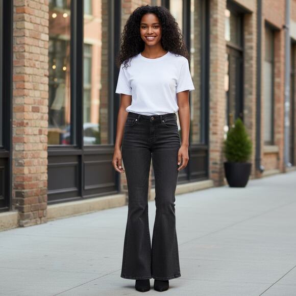 We The Free Jeans Women's 29 Flare Just Float on Medium Wash Denim Stretch Black - Picture 1 of 7